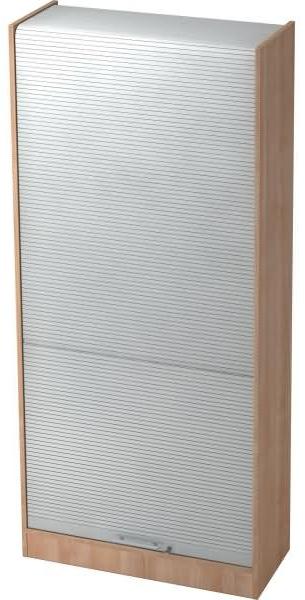 Rollladenschrank 90cm, 5OH RE Nussbaum / Silber