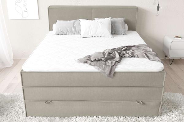 99rooms Santiago Boxspringbett Beige Strukturstoff INARI 160x200 cm Taschen-Federung