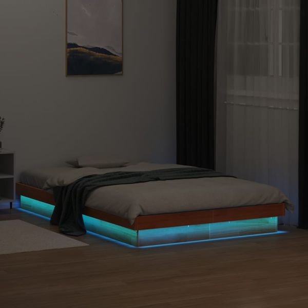 vidaXL Massivholzbett mit LED-Beleuchtung Wachsbraun 140x200 cm Kiefer 844414