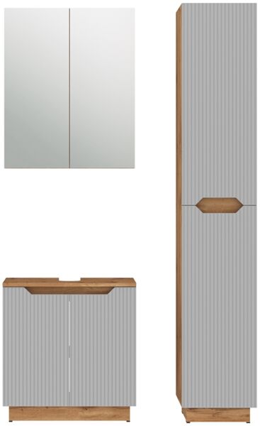 Badmöbel-Set Lotta Eiche/grau gestreift 3 Teile Vicco