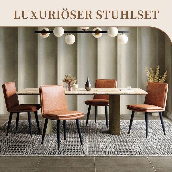 SeedWave Esszimmerstuhl 2er Set Küchenstühle aus PU-Leder, mit Gepolstertem Sitz, Metallfüßen, 50cm Sitztiefe, Anti-Rutsch-Pad