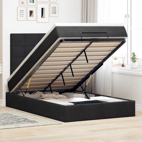 vidaXL Ottoman-Bett mit Matratzen & LEDs Schwarz 120x190 cm Samt 3314308