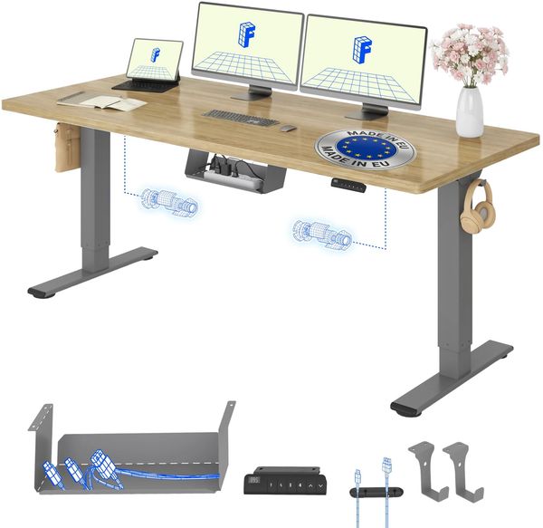 FLEXISPOT Höhenverstellbarer Schreibtisch mit 2 Motoren & 25MM EINTEILIGER Tischplatte 180x80 cm, Ergonomischer Bürotisch Elektrisch mit Kabelmanagement, Memory Funktion & Höhenanzeige