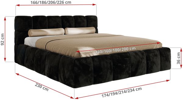 Doppelbett mit Gasdruckfeder, Polsterbett NIRA CLASSIC Holzlattenrost Bett mit Stauraum, gepolstertes Kopfteil Bettkasten - 200 x 200 cm - Schwarz Plüsch Bild 6