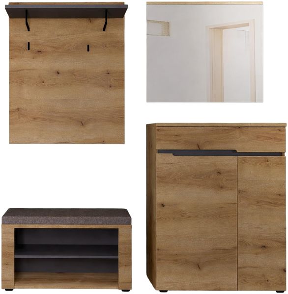 Fargo Garderoben-Kombination Set – bestehend aus Garderobenpaneel, Spiegel, Schuhschrank und Bank – FSC-Zertifiziert – Moderner Flurblock