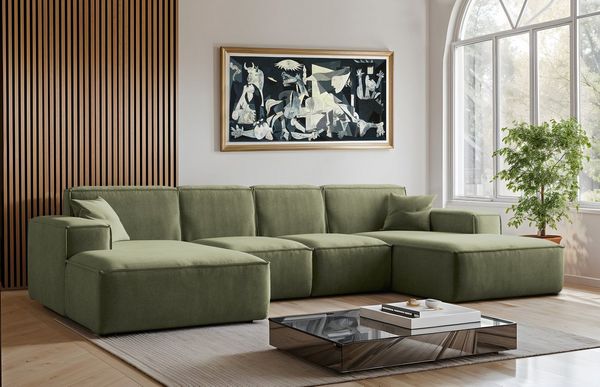 Kaiser Möbel Ecksofa Eckcouch U form, SIENA stoff Poso, Maloy, Salvador,Velo, Artico, U-Form, Wahl aus 4 Stoffen, Komfortsitz mit HR-Schaum