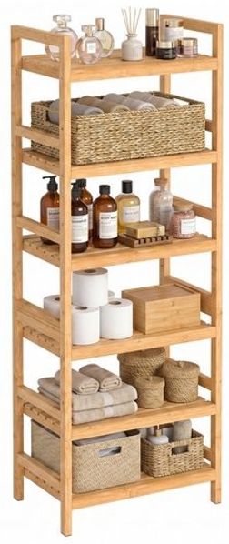 SONGMICS Bambus Standregal mit 6 Ablagen, Bücherregal, für Wohnzimmer, Bad, Küche, Schlafzimmer, naturfarben