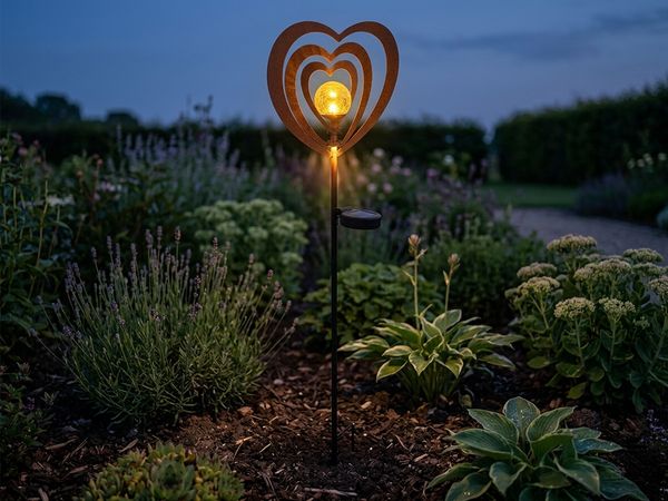 LED Solarleuchte, Metall, rostfarben, Glaskugel, H 82 cm