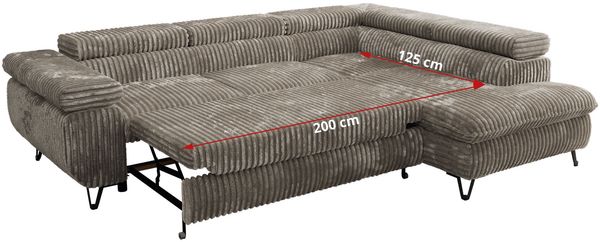 MKS Möbel 'Pablo L-Form' Ecksofa mit Schlaffunktion, verstellbare Kopfstützen, Grau, Cordstoff, Visco Topper, Rechts Bild 7