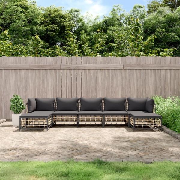 vidaXL 7-tlg. Garten-Lounge-Set mit Kissen Anthrazit Poly Rattan 3186783