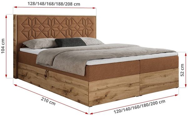 Boxspringbett mit Kopfteil und Topper, Polsterbett - NESSI - 120 x 200 cm - Orange Stoff - H3 - Topper T25 Bild 5