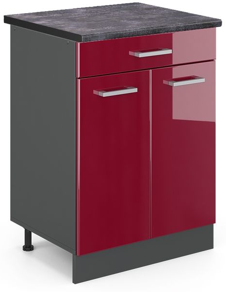 Küchenunterschrank R-Line Rot Hochglanz 60 cm , AP Anthrazit Vicco