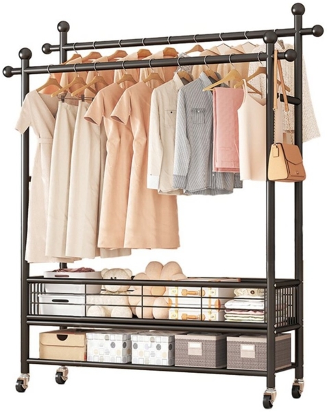 NUODWELL Kleiderständer Kleiderständer Metall mit Rollen,Doppelrute Freistehender Kleiderstang Bild 5