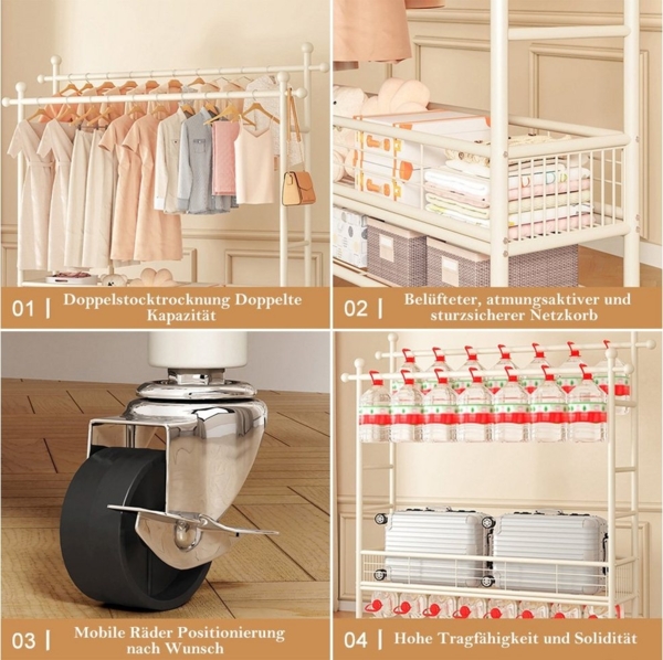 NUODWELL Kleiderständer Kleiderständer Metall mit Rollen,Doppelrute Freistehender Kleiderstang Bild 2