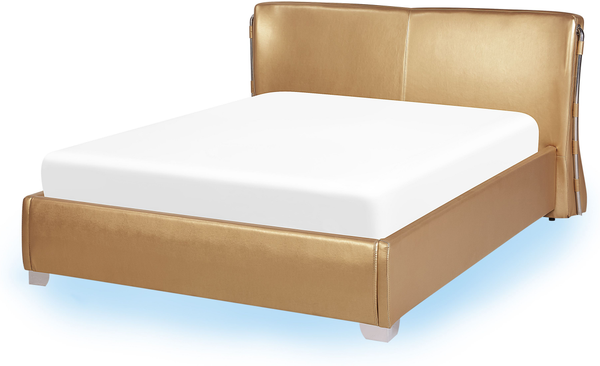 Lederbett gold Lattenrost 140x200 cm mit LED-Beleuchtung bunt PARIS