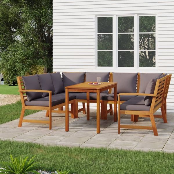 vidaXL 7-tlg. Garten-Essgruppe mit Kissen Massivholz Akazie 3154975