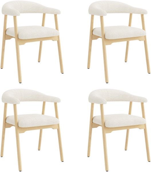 Merax Esszimmerstühle, (Set, 4 St), 4er Set Polsterstühle aus Massivholz, bequem und atmungsaktiv, Bouclé, Naturholzfarbe + Beige