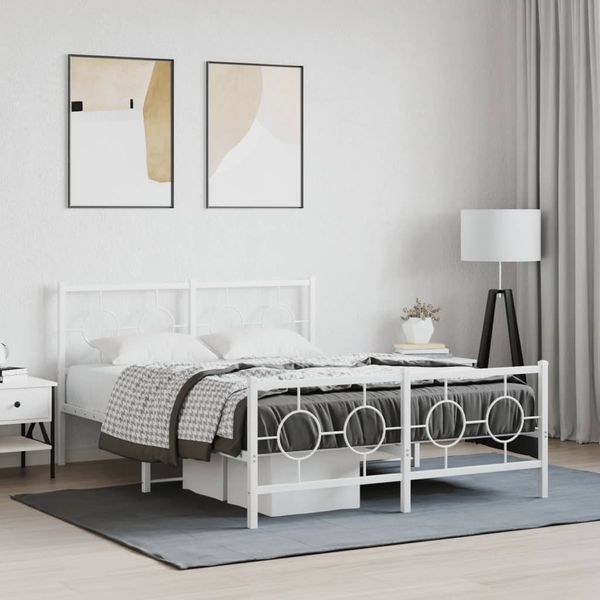 vidaXL Bettgestell mit Kopf- und Fußteil Metall Weiß 135x190 cm 376292