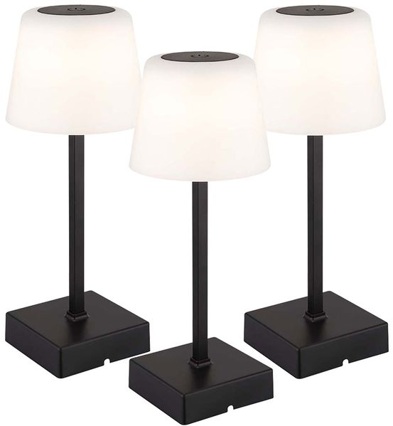 3x LED Tischleuchte, schwarz, Touchdimmer, Akku, H 25,5 cm