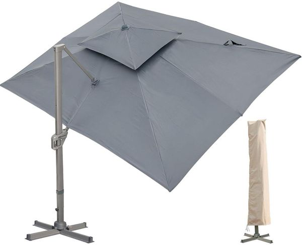 Sonnenschirm 300x400 cm Rechteckig mit Ständer und Kurbel Grau