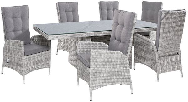 LC Garden Garten-Essgruppe Parma Dining Set III Sitzgruppe Gartenset weiß-grau, (Set, 7-tlg), mit bequemer Polsterung