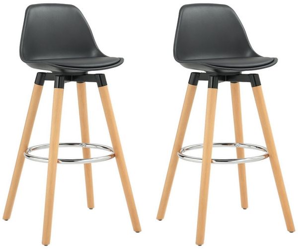 HOMCOM Barhocker 2er-Set Küchenhocker, Barstuhl mit Fußstützen (Tresenstuhl, 2 St, Küchenstuhl), für Küche, Wohnzimmer, Esszimmer, Kunstleder, Schwarz