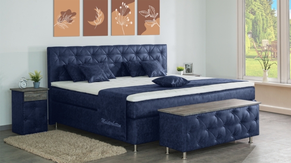 Meisterbetten Boxspringbett Inox 200x200 in MS-Blue, Matratzenbezug Nano, Ergoflex-Topper Bild 3