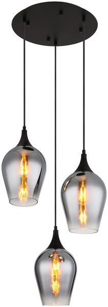Pendelleuchte, Metall, Glas Rauchfarbe, 3-Flammig Bild 2