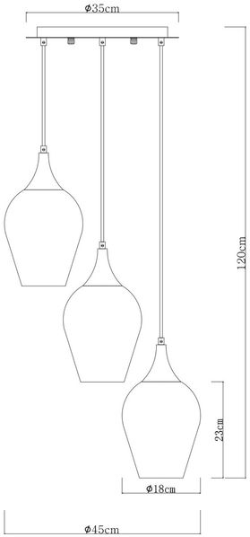 Pendelleuchte, Metall, Glas Rauchfarbe, 3-Flammig Bild 8