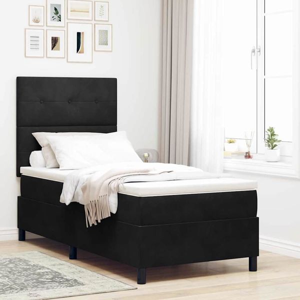vidaXL LED Boxspringbett mit Matratze Schwarz 90 x 200 cm Samt 3343288