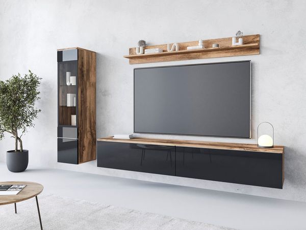 Home affaire Wohnwand VERA I, Vitrinen Türanschlag links/rechts wechselbar, (Komplett-Set, 3-St), Mediawand 230 cm, Vitrine mit Verglasung, stehend und hängend