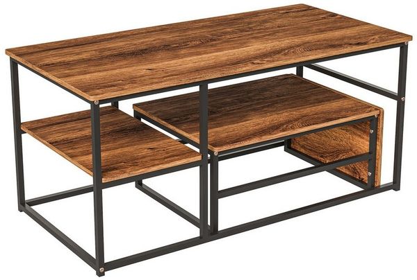 Gdood Couchtisch Rechteck Satztisch Beistelltisch stapelbarer Sofatisch (2-St, Ideal für Wohnzimmer & Büro, Platzsparendes stapelbares Design), Mit Holzmaserung Tischplatte, 105 x 52 x 48.5 cm + 60 x 45 x 28 cm