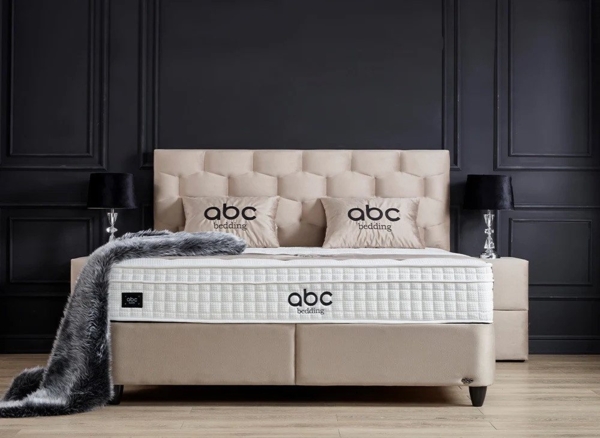 abc bedding Boxspringbett PALERMO Beige Samt Voll-orthopädisch mit Bettkasten Stauraum