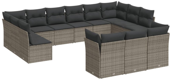 vidaXL 13-tlg. Garten-Sofagarnitur mit Kissen Grau Poly Rattan 3218450