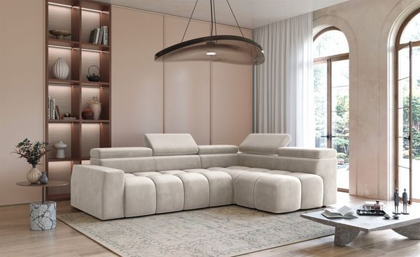 Ecksofa Designersofa DARCY in Stoff Salvador Beige Ottomane Rechts