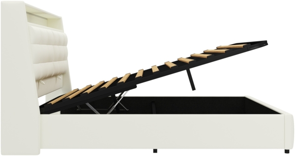 Merax Doppelbett Polsterbett 160 x 200cm gepolstertes Plattformbett mit LED-Licht und USB, Stauraum darunter, verstellbaren Kopfteilkissen, weiß Bild 7