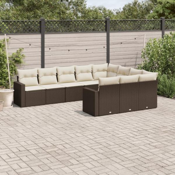 vidaXL 10-tlg. Garten-Sofagarnitur mit Kissen Braun Poly Rattan 3219483