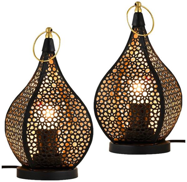 Marrakesch Orient & Mediterran Interior Nachttischlampe 2er Set Orientalische Tischlampe Bamako aus Metall in Schwarz 27 cm, Handarbeit