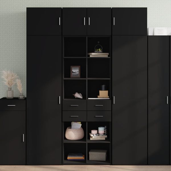 Highboard, BuffetSchrank, Büroschrank Schwarz 70x42,5x185 cm Holzwerkstoff
