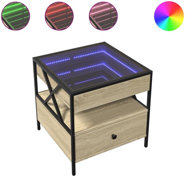 Couchtisch, Sofatisch mit Infinity-LED Sonoma-Eiche 50x50x51 cm