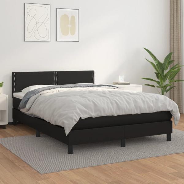 Boxspringbett mit Matratze, Nieten, Schwarz 140x200 cm Kunstleder