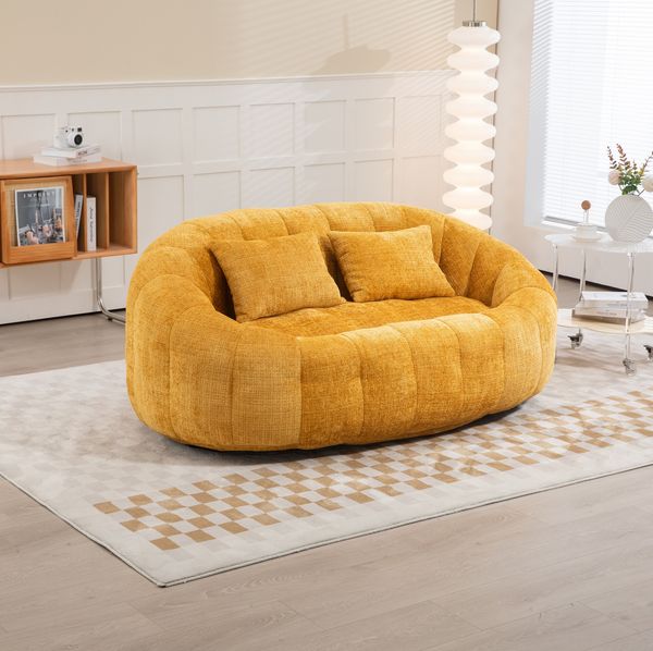 Sitzsack-Sofa 150 x 95 x 63 cm in Gelb – Chenille Lounge-Sessel mit Armlehnen und Schaumstofffüllung
