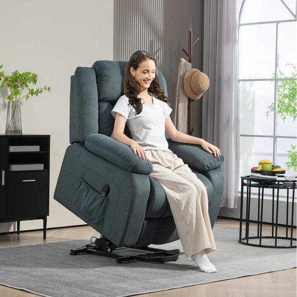 HOMCOM Relaxsessel mit Aufstehhilfe, Liegefunktion (Relaxsessel, 1-St, TV-Sessel), für Wohnzimmer, Samt, Grau