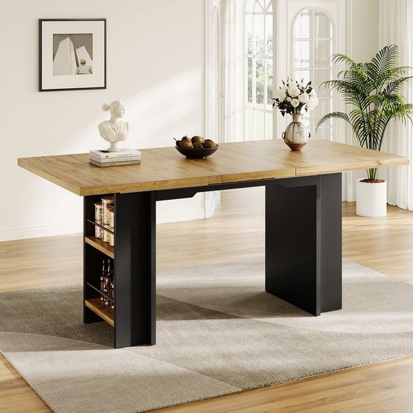 Flieks Esstisch ausziehbare Tischplatte in Holzoptik (Länge120-160/T80/H75 cm, 1-St, 1 Tisch), erweiterbarer Küchentisch mit Regalen Schreibtisch rechteckig