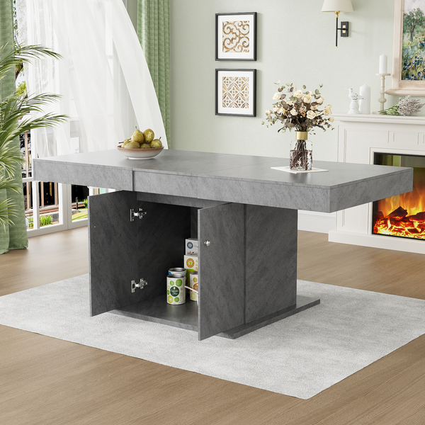 Erweiterbarer Grau Esstisch 140–180cm Multifunktionaler Esszimmer Tisch aus Spanplatte und Metall mit großem Stauraum, ausziehbar, flexibel, platzsparend