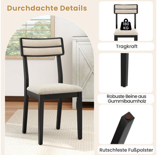 KOMFOTTEU Esszimmerstuhl (2 St), küchenstühle mit Holzrahmen, Rückenlehne & Sitzfläche