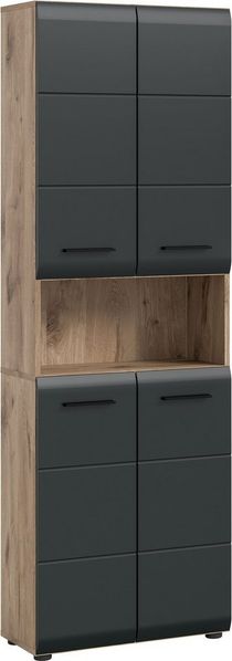 welltime Stauraumschrank FLORENZ, Höhe 185 cm, 4 oder 6 Türen, viel Stauraum (1-St, TOPSELLER) hochwertige MDF Front, Griff schwarz, Badschrank, Bad