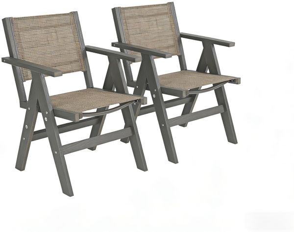 HIPS Outdoor Folding Dining Chair with Woven Seat & Back, Set of 2, Weather Resistant Patio Chair with Armrests for Deck, Backyard, Garden, Poolside (Carbon Grey)