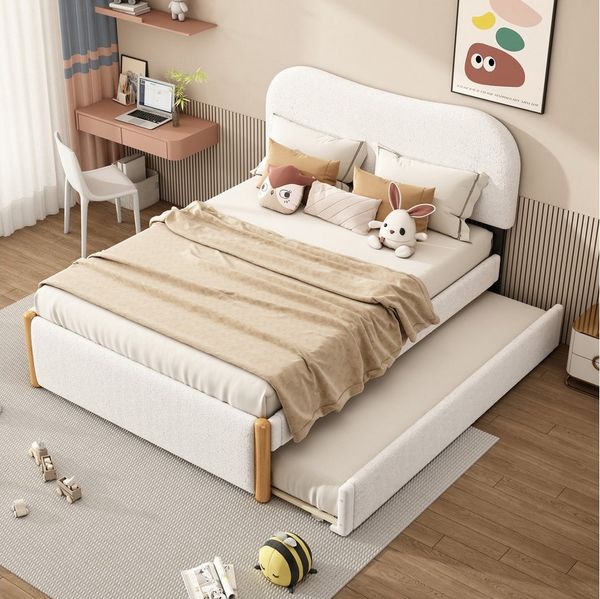 STILVORA Polsterbett 140×200 mit ausziehbett,Kinderbett mit Lattenrost,ohne matratze (gepolstert, mit praktischem ausziehbares Rollbett, minimalistische Formgebung, 140x200cm), mit Matratze