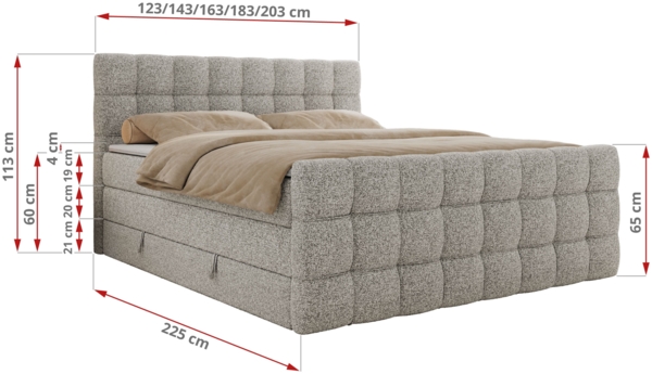 Boxspringbett ALTIVO KING DUO, Doppelbett mit Stauraum Multipocket-Matratze und Topper Bett mit Kopfteil, Fußteil - 140x200 cm - Hellgrau Strukture - H3 Bild 6